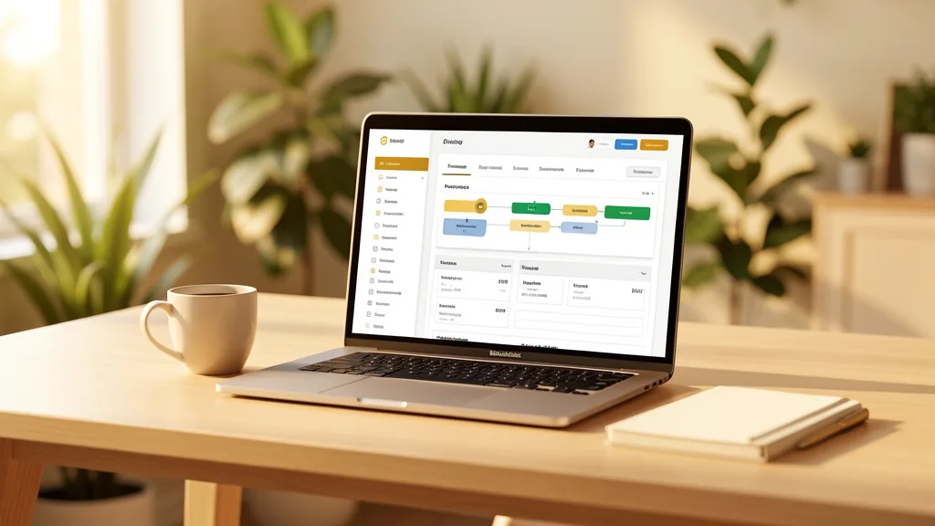 Small business owner using AI automation tools on a laptop in a modern workspace