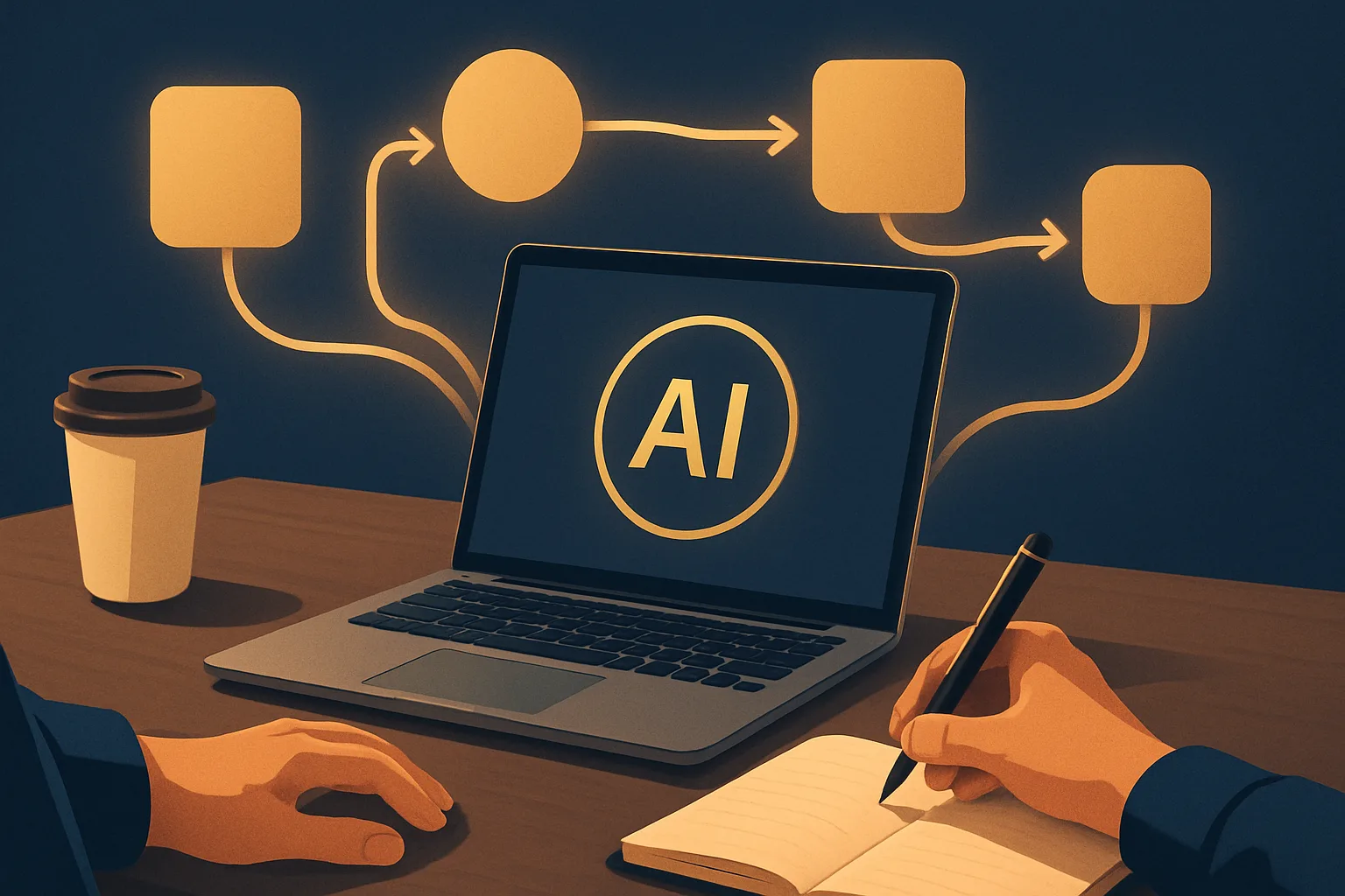 AI assistant workflow on a small business laptop for routine computer tasks