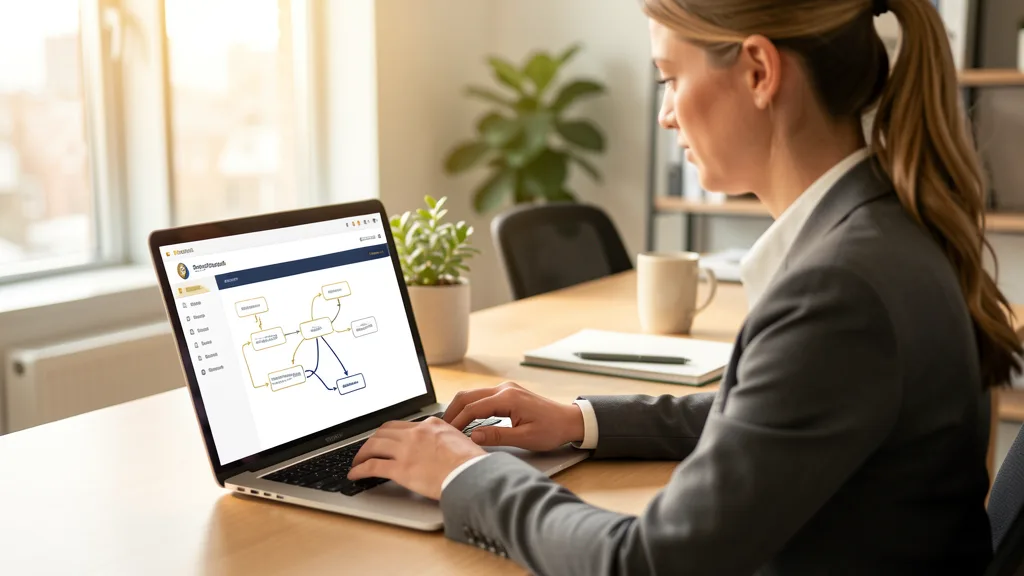Small business owner reviewing growth automation software workflows on a laptop