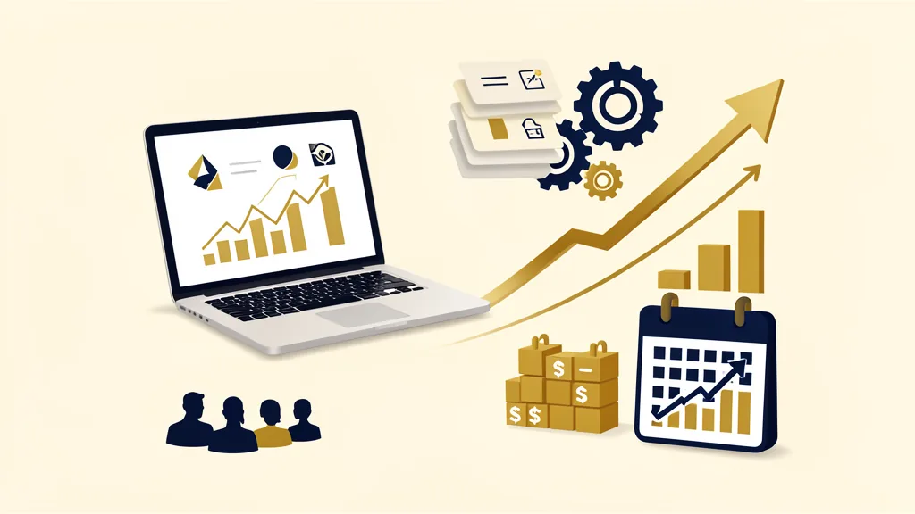 Illustration of small business scaling systems with growth charts, workflow icons, and team capacity planning