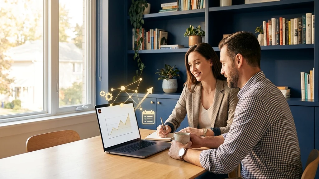 Small business owner and AI consultant reviewing growth workflows