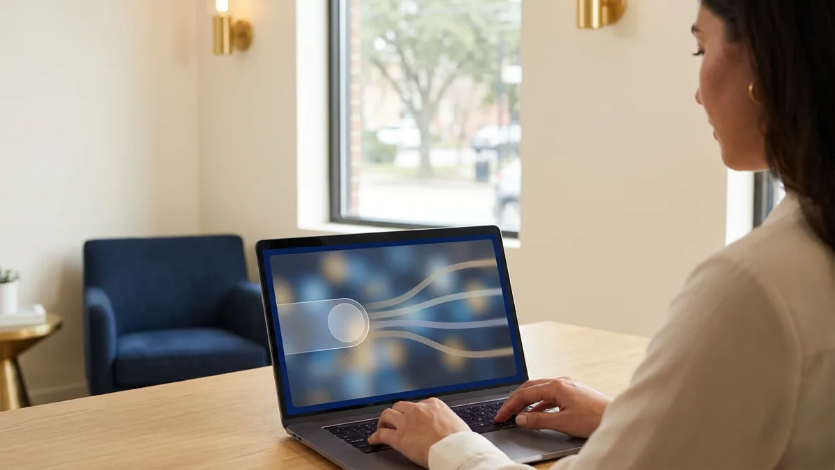 Small business owner reviewing AI data privacy controls on a laptop